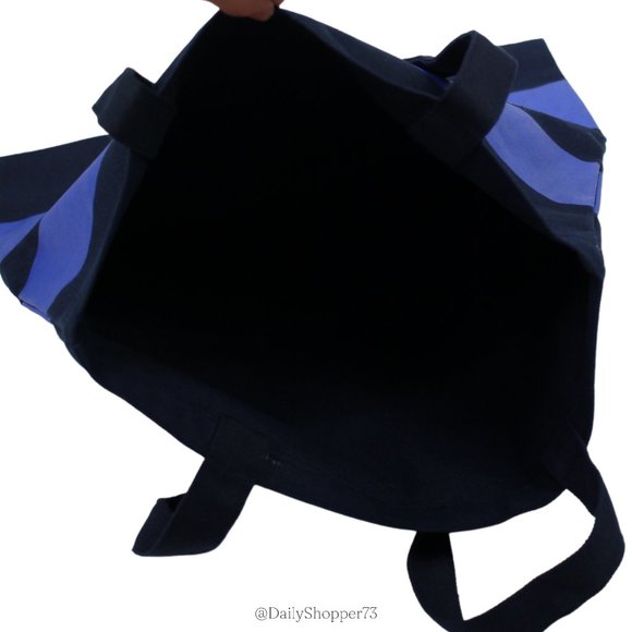 J. Crew VIP Black & Dark Periwinkle Blue Striped Canvas Rugby Tote Bag - Picture 4 of 4